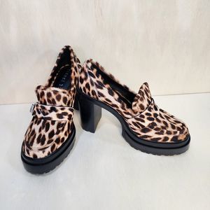 Gianni Bini Maxxwelle Leopard Print Faux Calf Hair Platform Loafers, 9.5